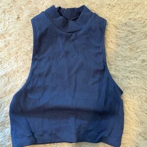 Garage Ribbed Sleeveless Mock Neck Top - Slate Blue